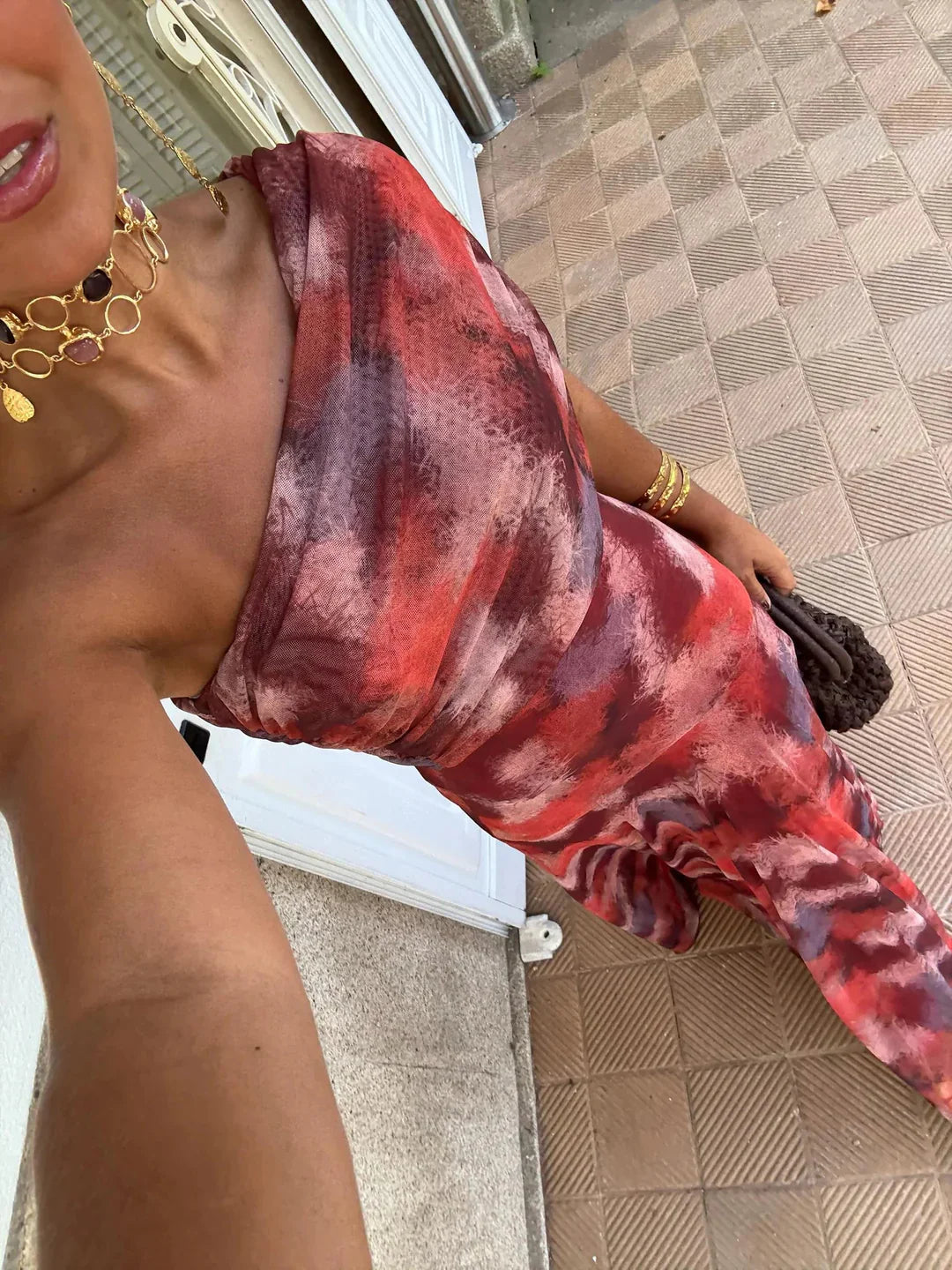 Vestido largo off-shoulder
