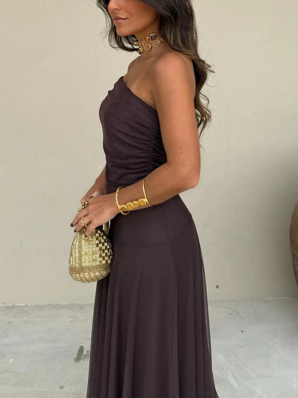 Vestido largo off-shoulder