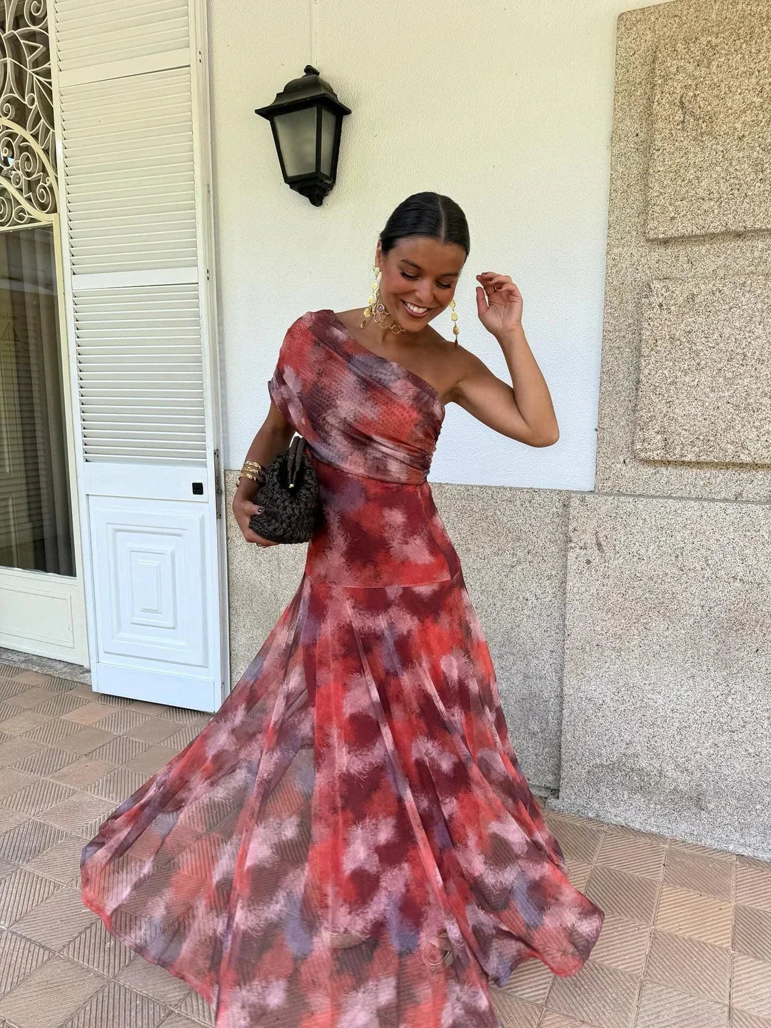 Vestido largo off-shoulder