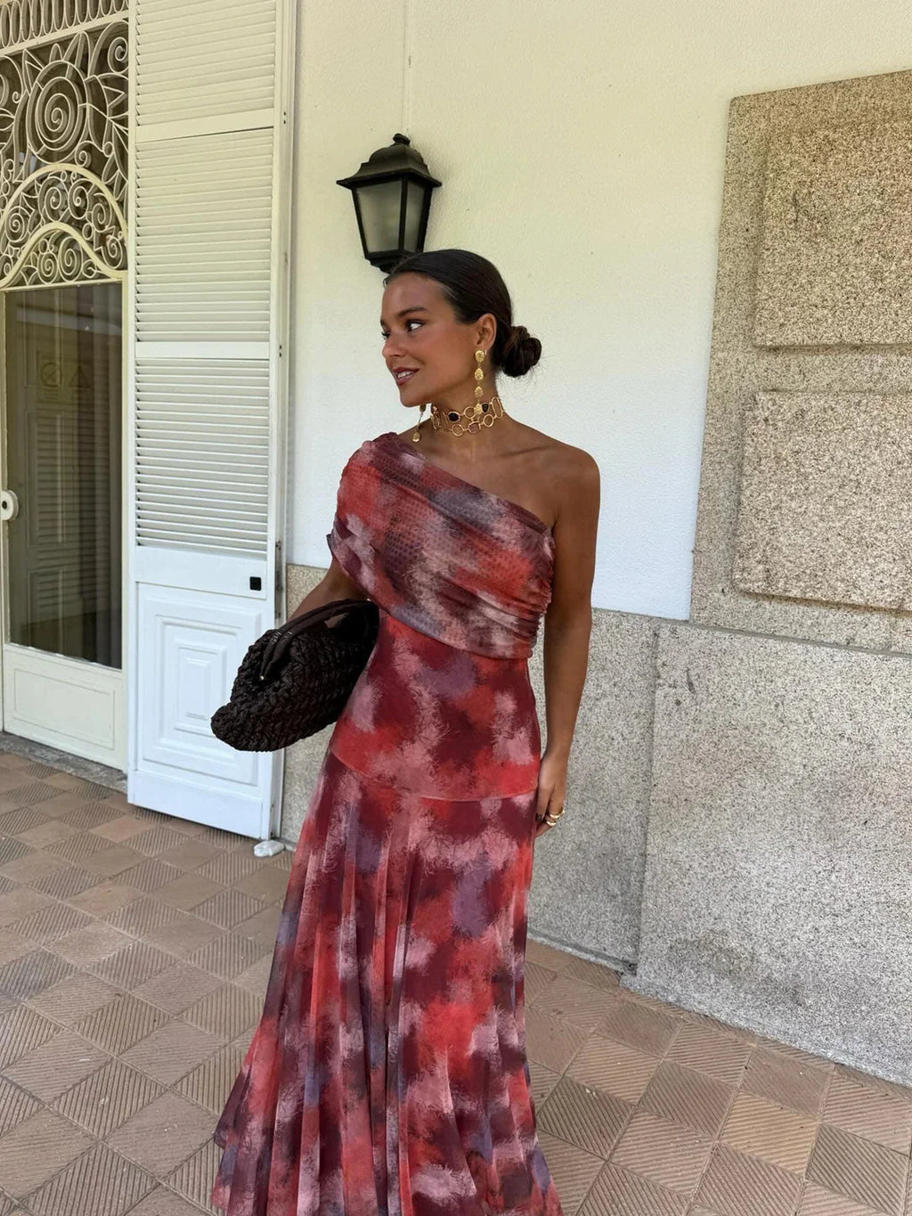 Vestido largo off-shoulder