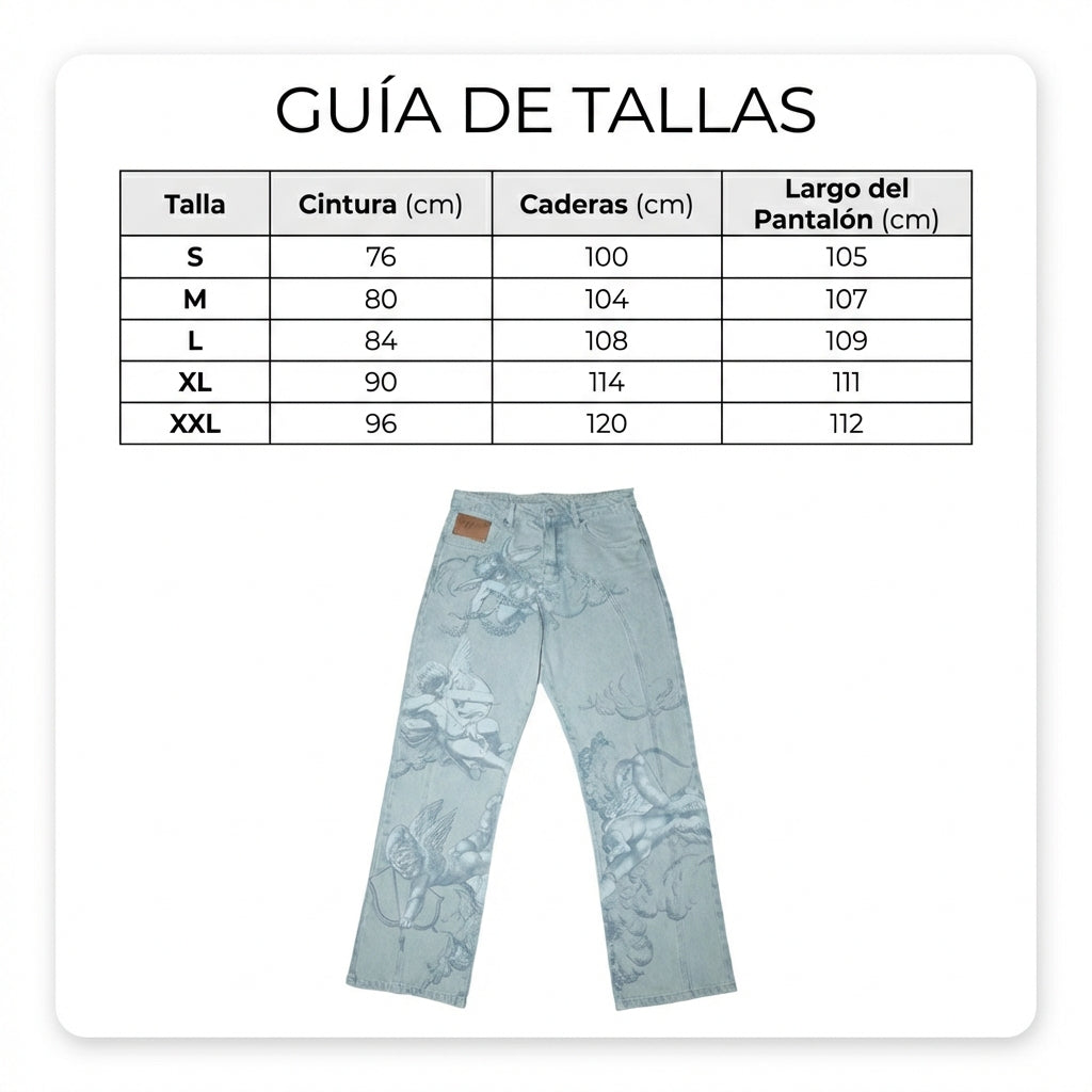 Vaqueros azules con estampado de Cupido