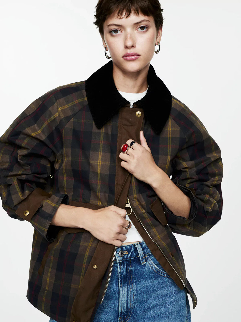 Chaqueta Tartán con Cuello de Pana