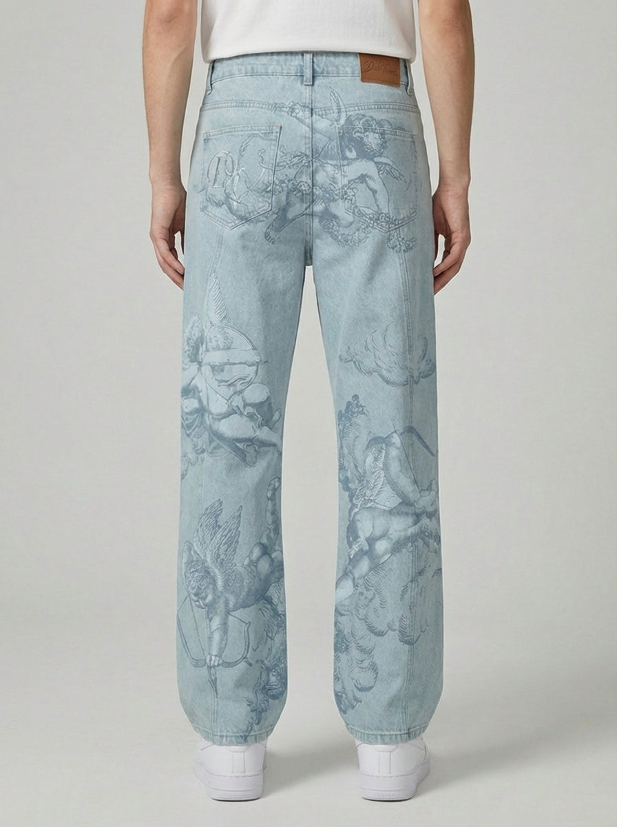 Vaqueros azules con estampado de Cupido