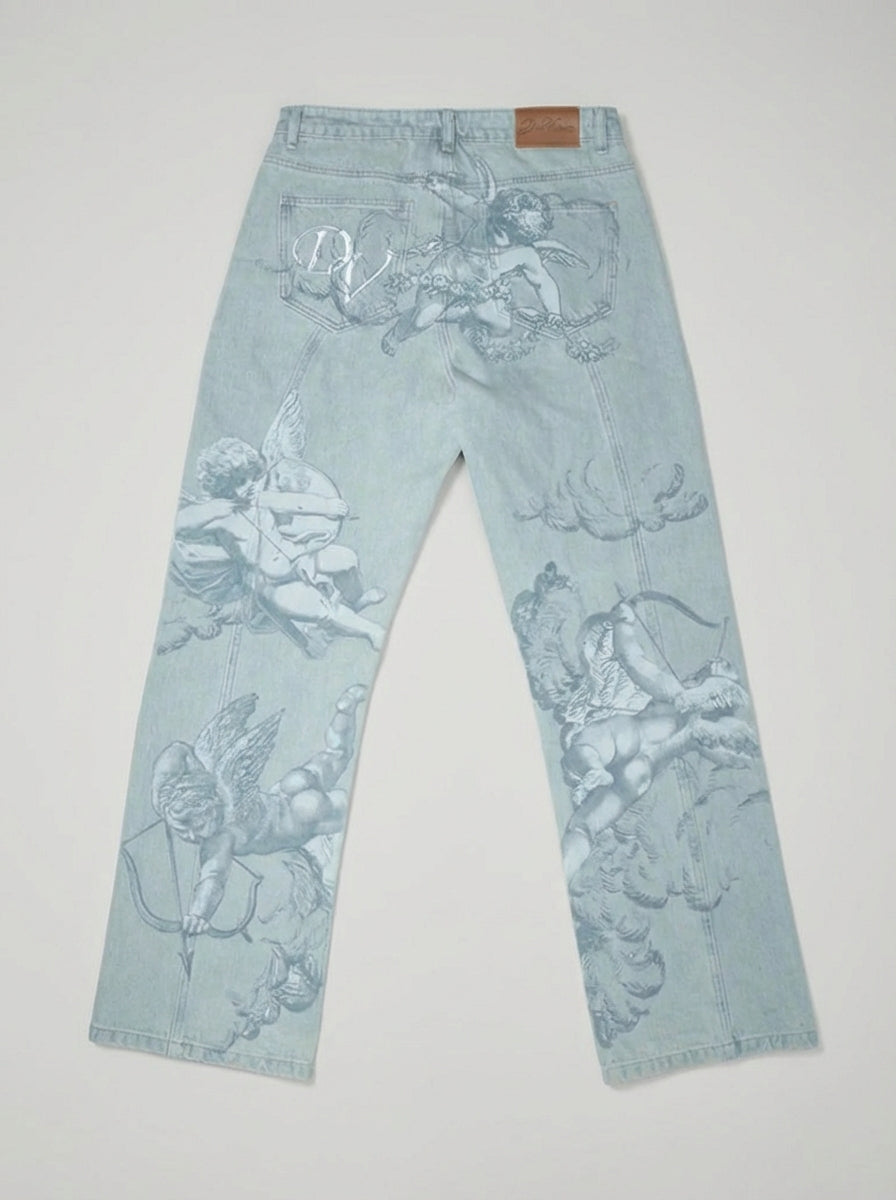 Vaqueros azules con estampado de Cupido