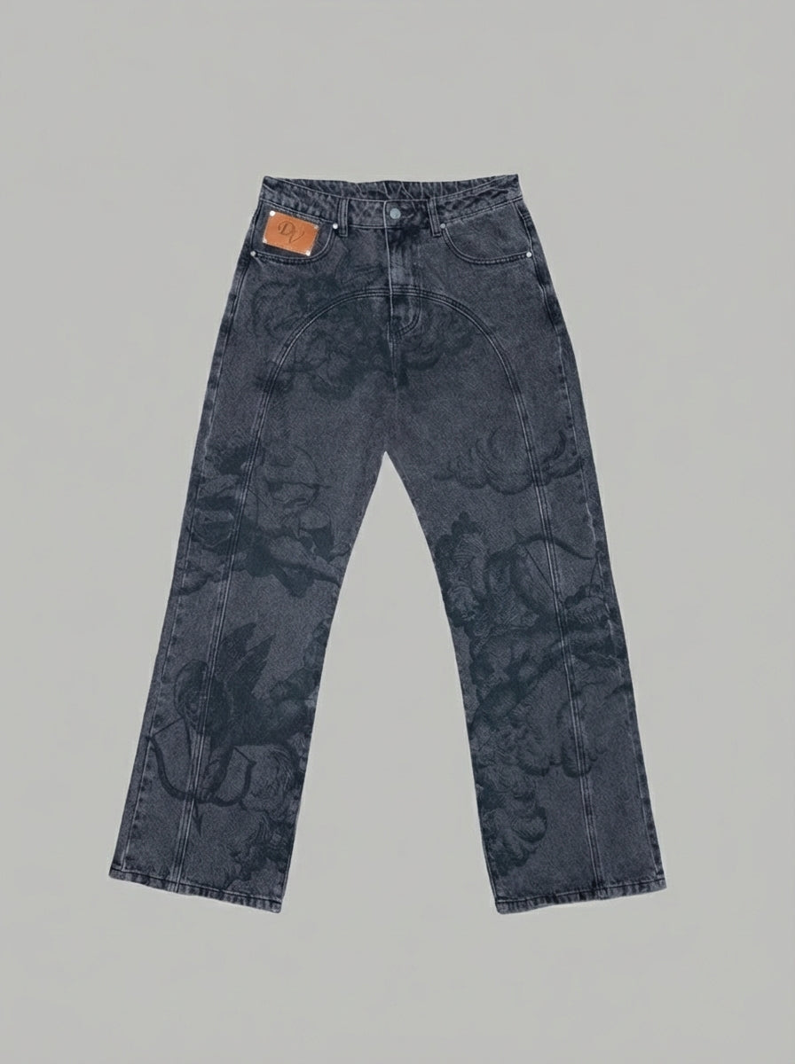 Vaqueros Azules con Estampado de Cúpido