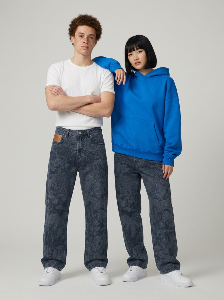 Vaqueros Azules con Estampado de Cúpido