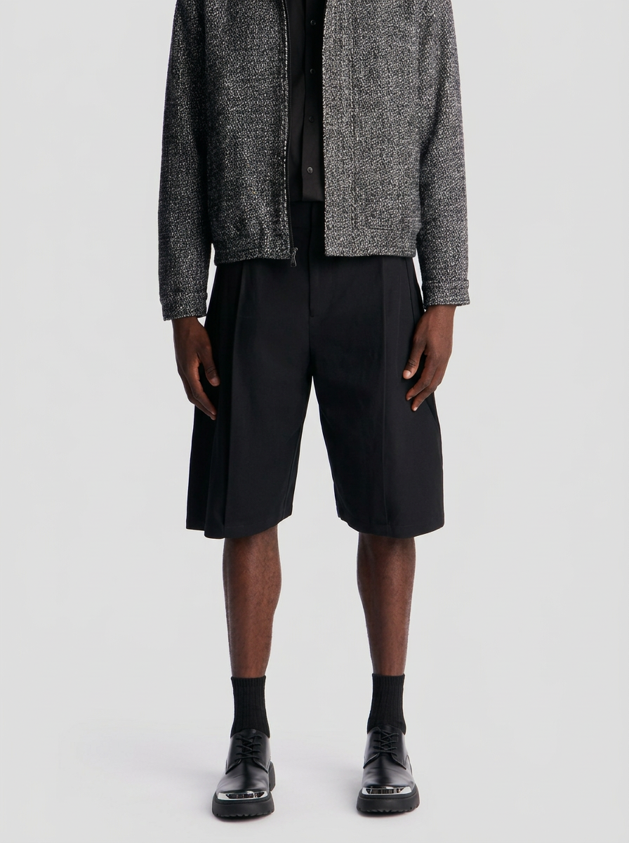 Bermudas de Vestir Plisadas Negras - Premium