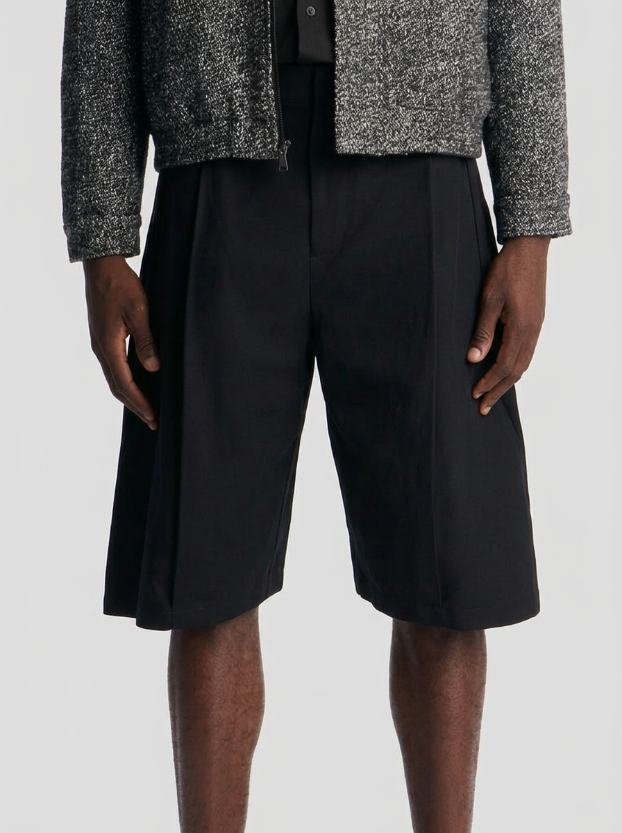 Bermudas de Vestir Plisadas Negras - Premium