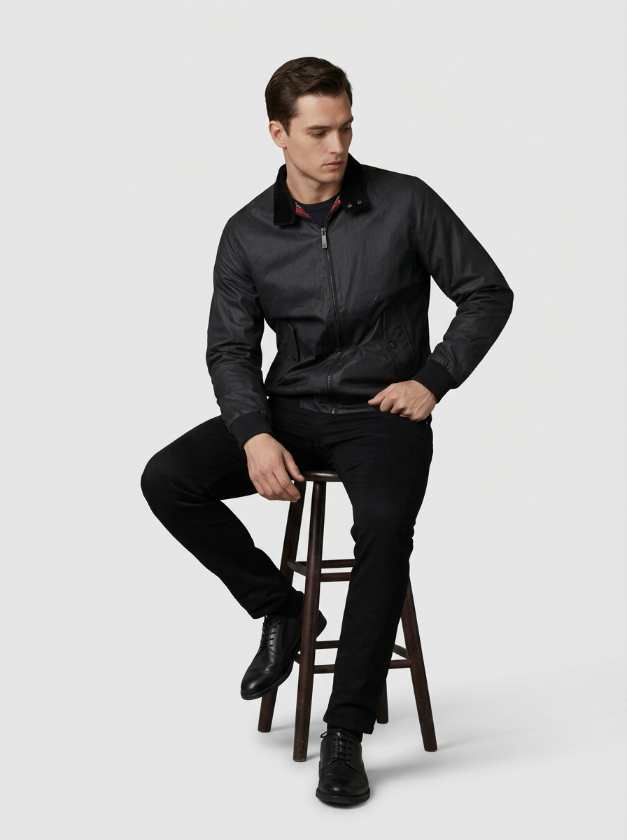 Cazadora de algodón encerado negra