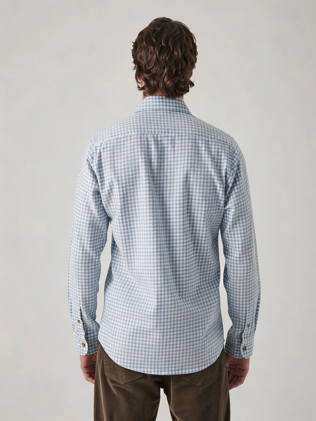Camisa Bordada a Cuadros Azul Celeste