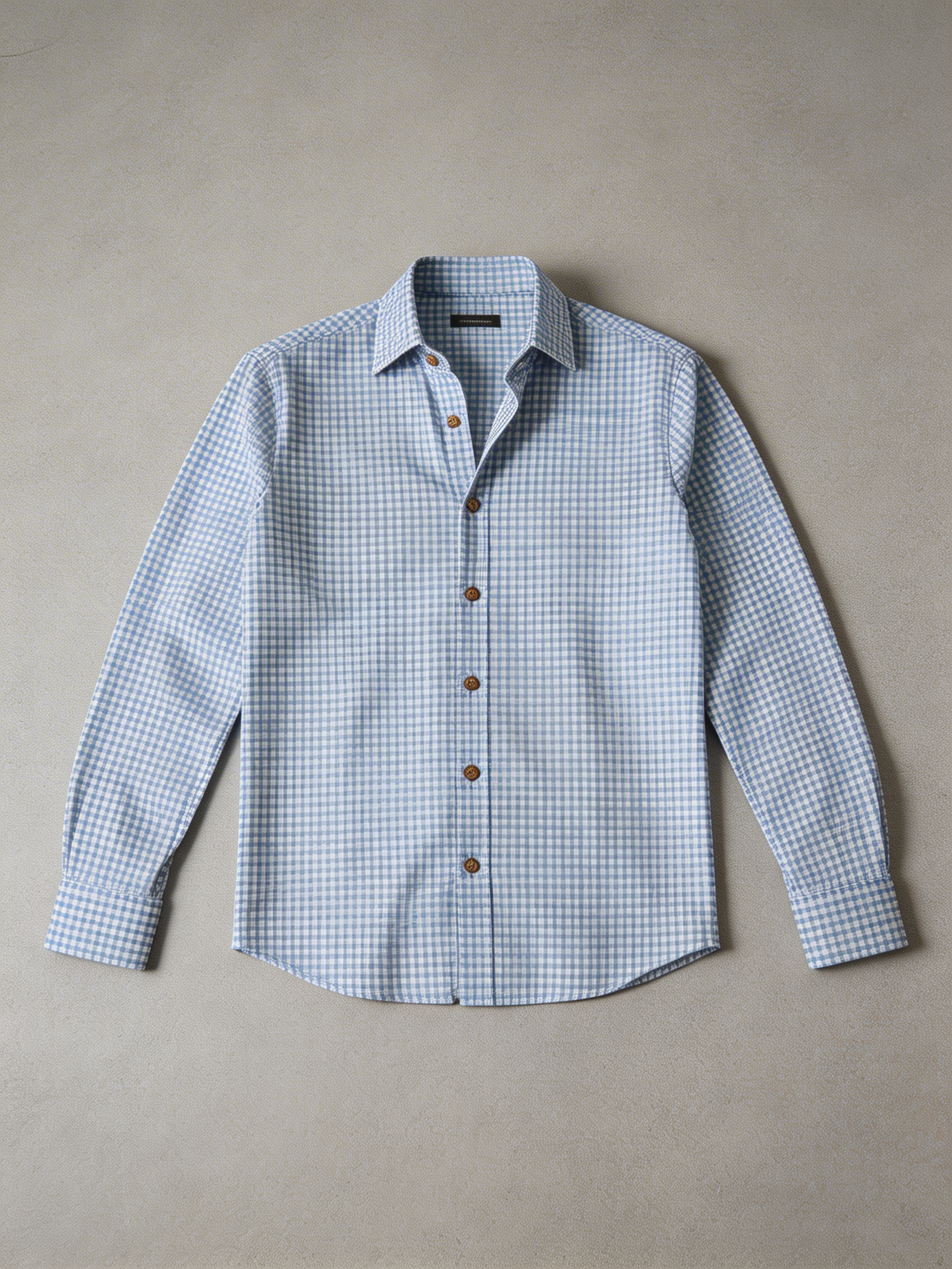 Camisa Bordada a Cuadros Azul Celeste