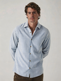Camisa Bordada a Cuadros Azul Celeste