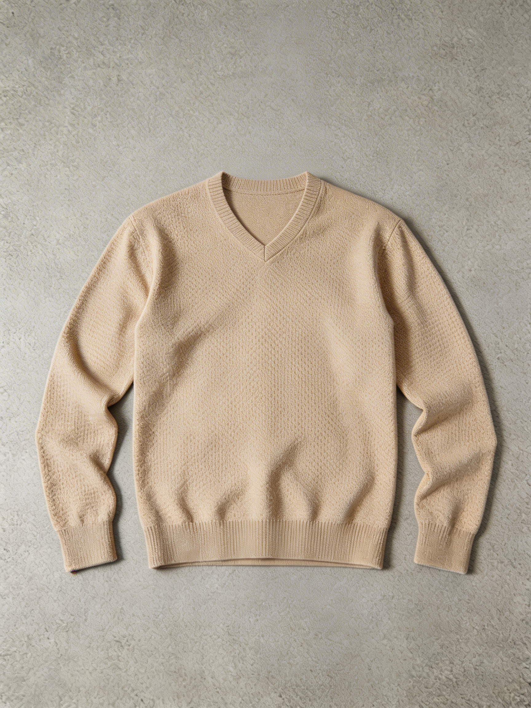 Jersey clásico de algodón beige con cuello en V