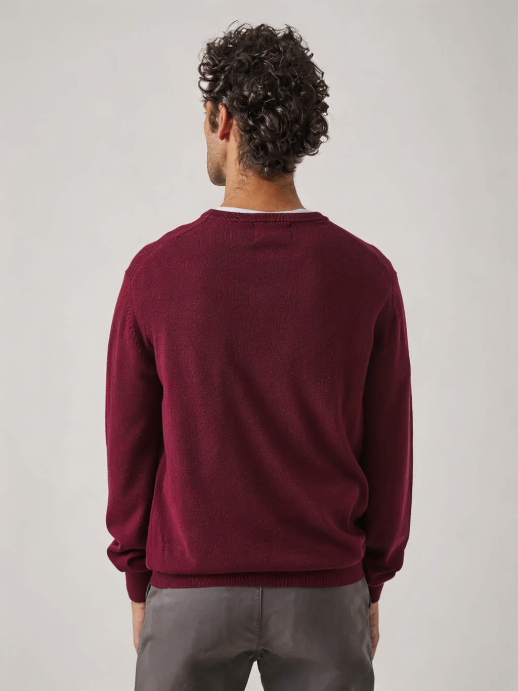 Jersey de cuello redondo de merino en burdeos