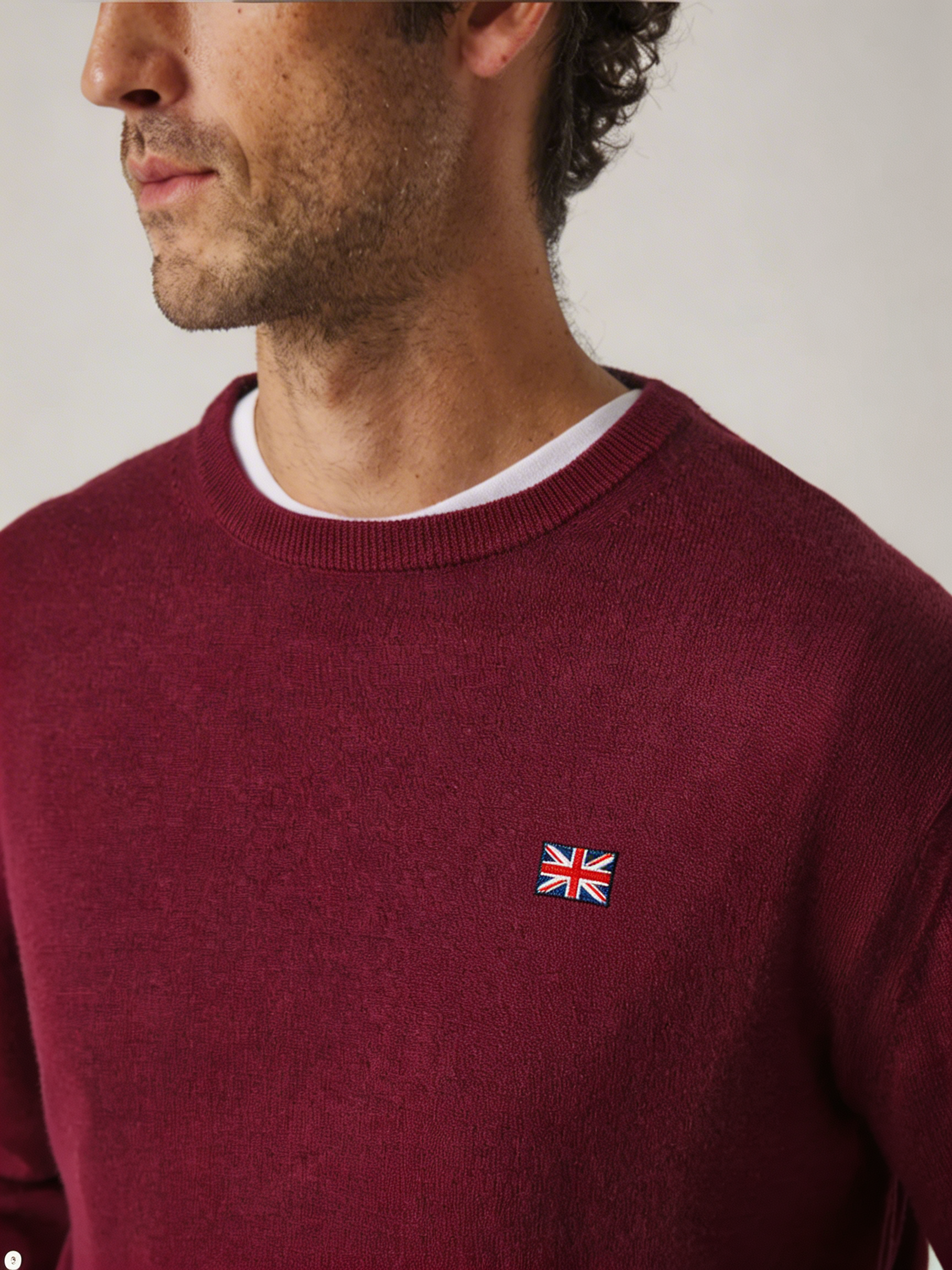 Jersey de cuello redondo de merino en burdeos