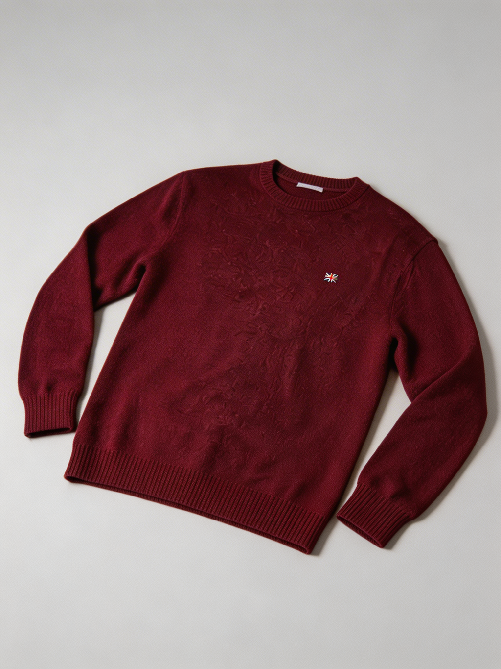 Jersey de cuello redondo de merino en burdeos