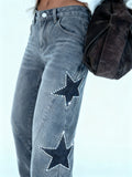 Vaquero wide leg con apliques de estrellas