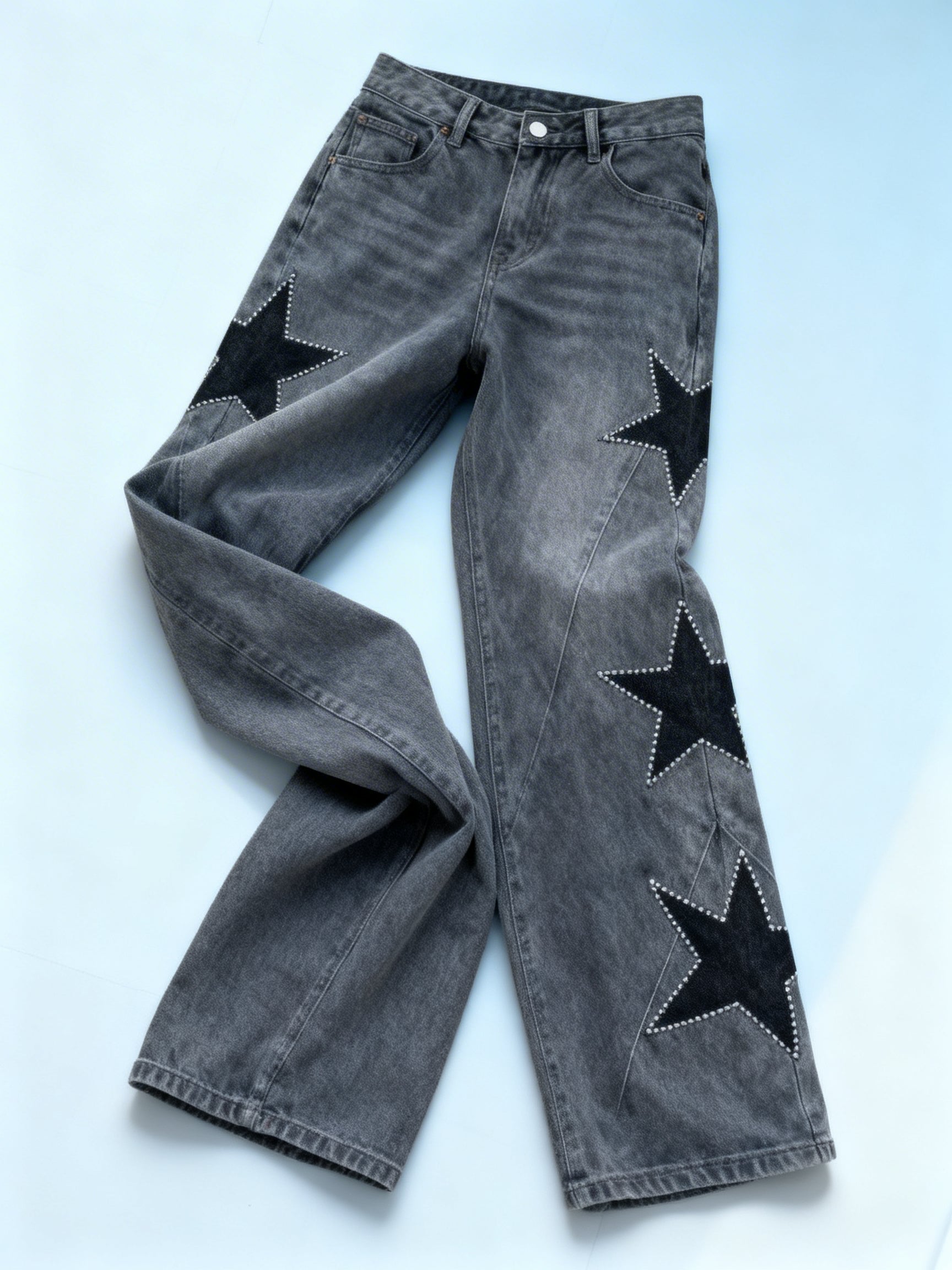 Vaquero wide leg con apliques de estrellas