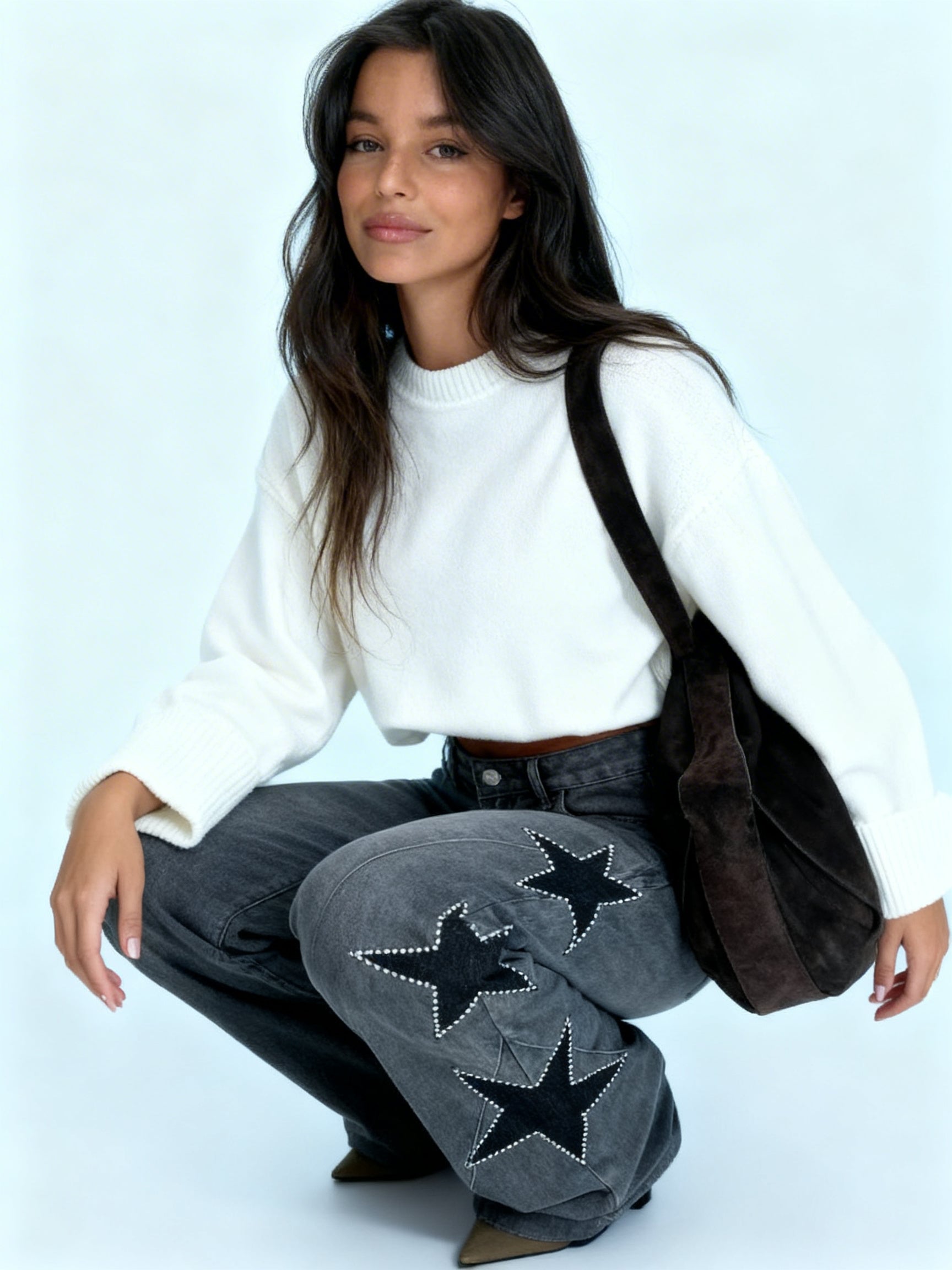 Vaquero wide leg con apliques de estrellas