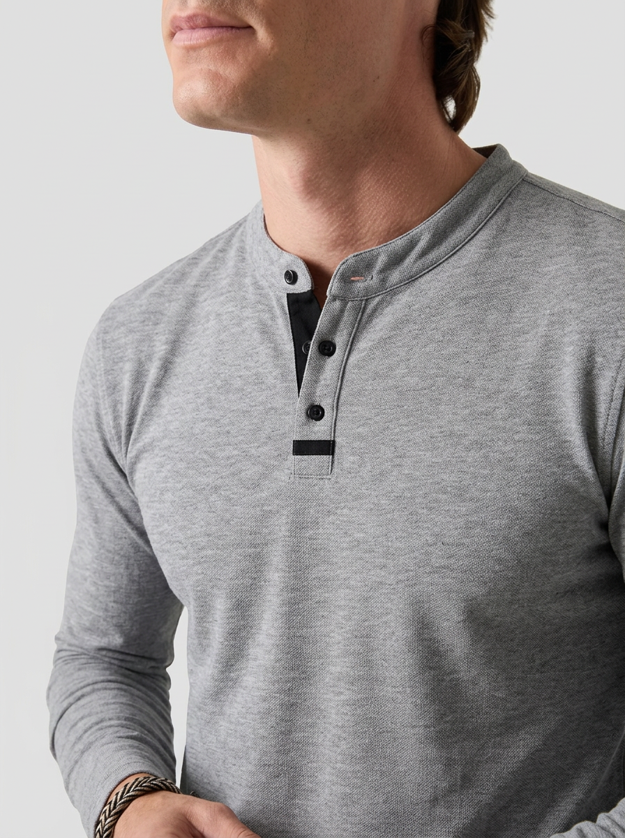 Camiseta de manga larga con cuello redondo abotonado