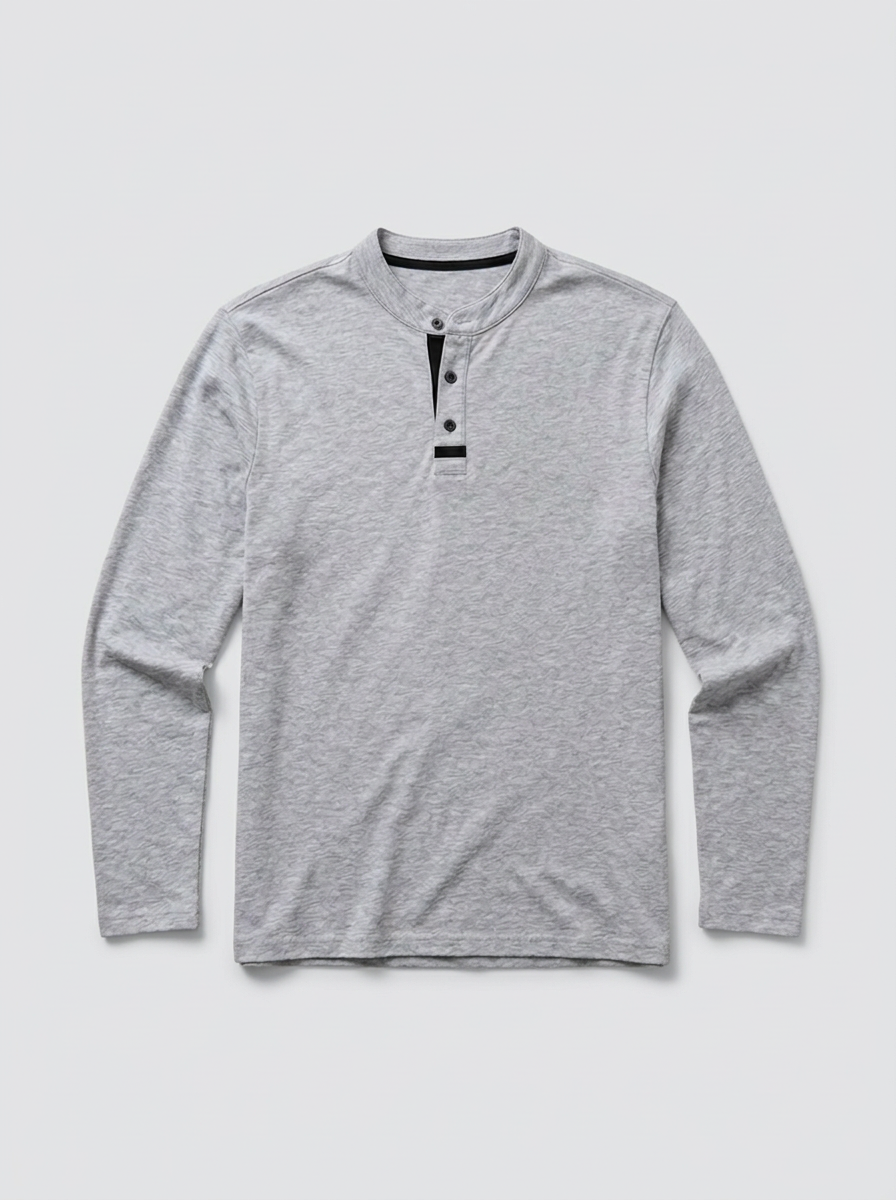 Camiseta de manga larga con cuello redondo abotonado