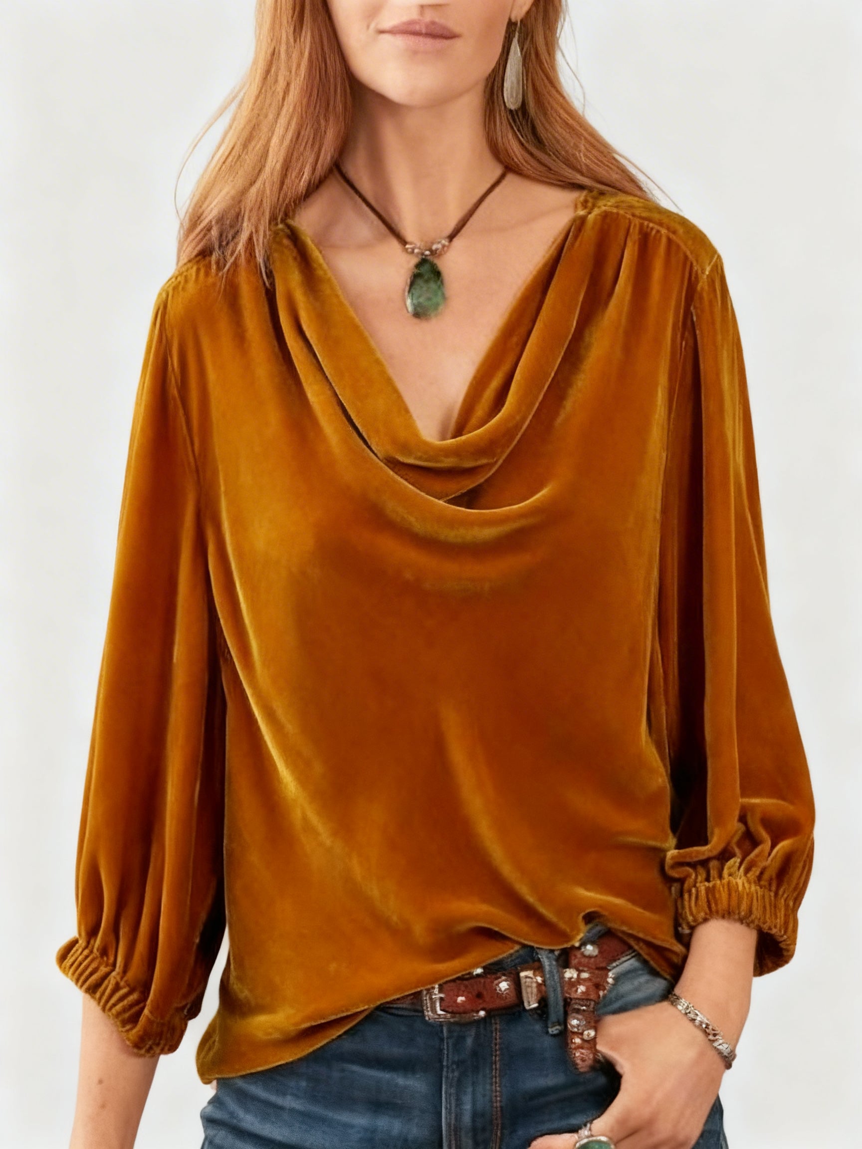 Camiseta Plisada de Terciopelo liso