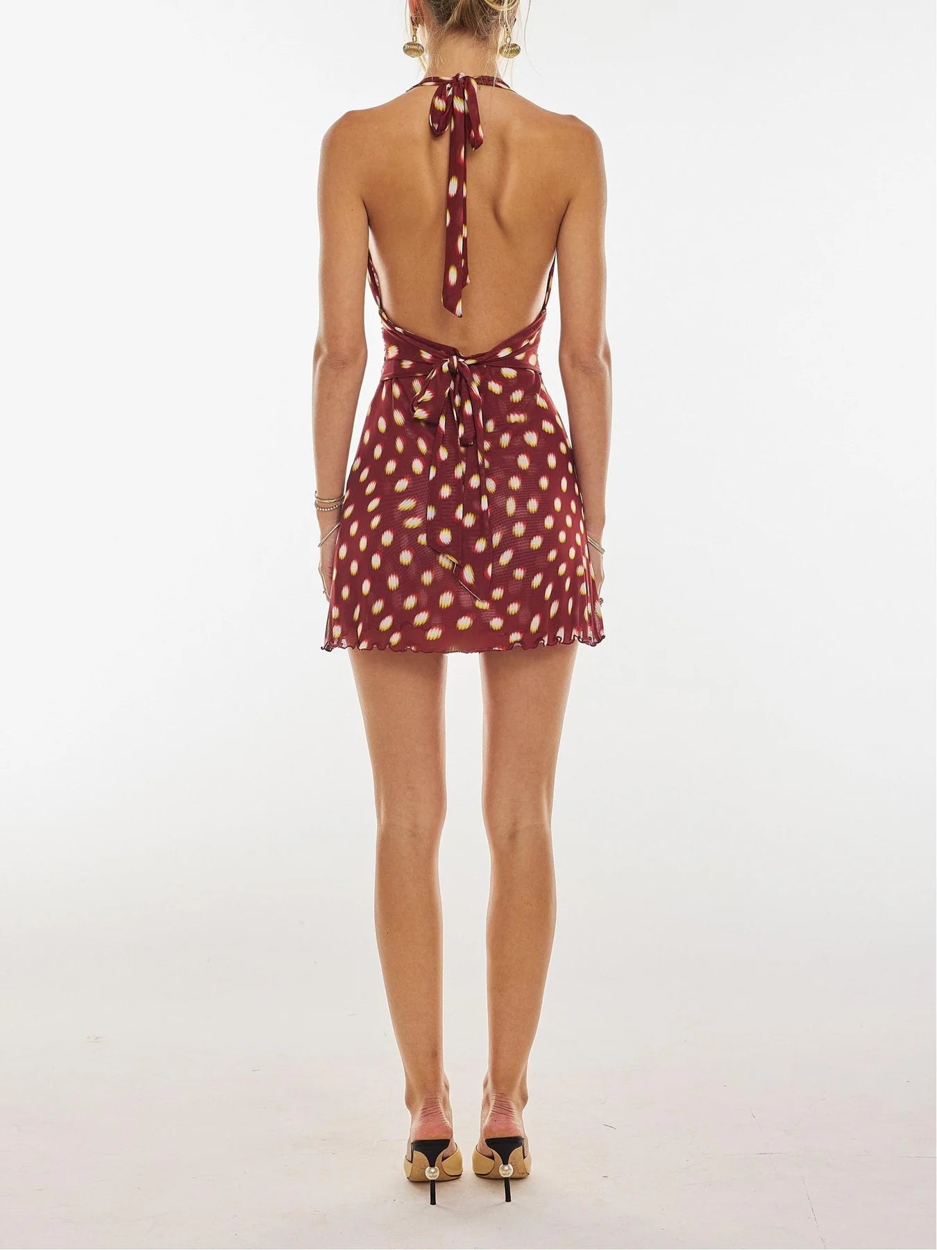 Vestido midi halter de lunares